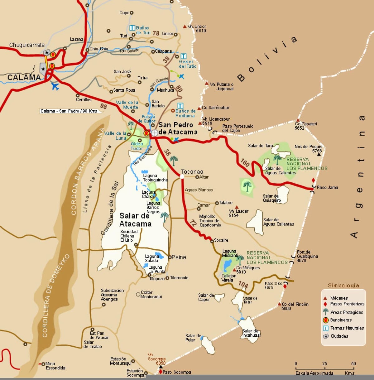 անապատ атакама Չիլի քարտեզի վրա