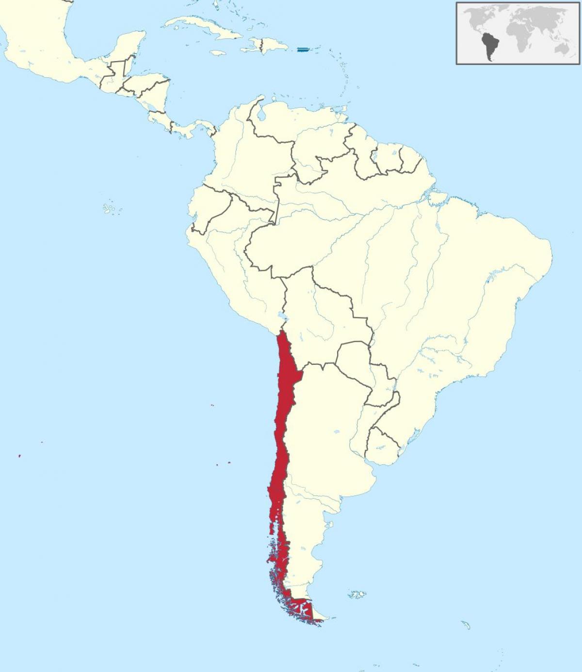 Չիլին Հարավային Ամերիկայի քարտեզի վրա